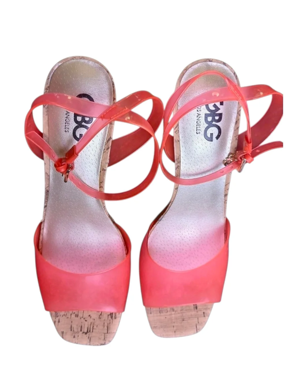 GBG Queen Neon Jelly Cork Platform Heels Pink Orange Size 9 NIB